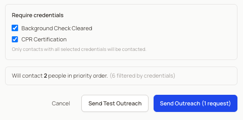 Credential filter showing Background Check and CPR Certification checkboxes